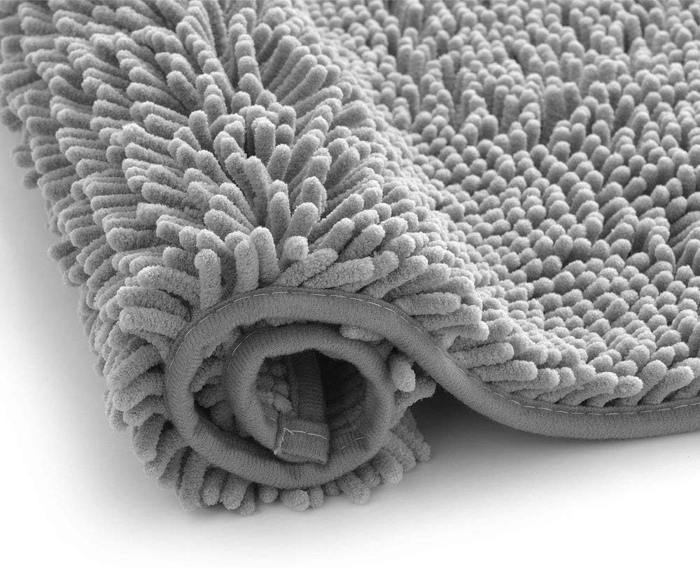 2 PCs Microfiber Anti Slip Commode Mat Set- Dark Grey Bath Mats Apricot
