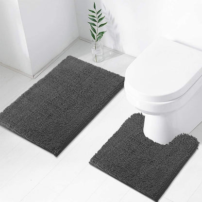 2 PCs Microfiber Anti Slip Commode Mat Set- Dark Grey Bath Mats Apricot