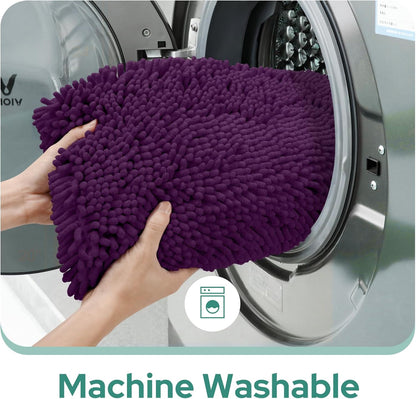 2 PCs Microfiber Anti Slip Commode Mat Set-Dark Purple Bath Mats Apricot   