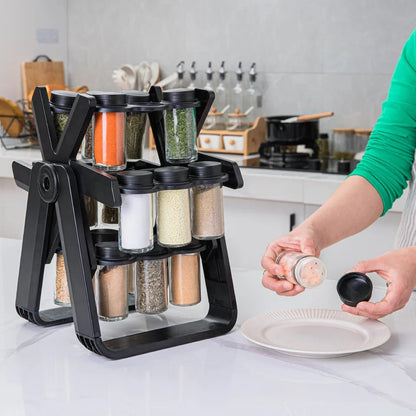21 PCs Rotating Spice Organizer-14277With Stand Spice and sugar Jar Apricot   