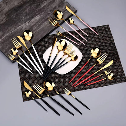 24 Pcs Premium Steel Cutlery Set-Plain Golden(4405)  Apricot   