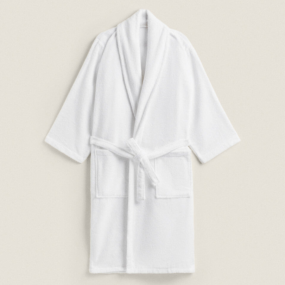 100% Cotton Bathrobe- White Bath Linen Apricot