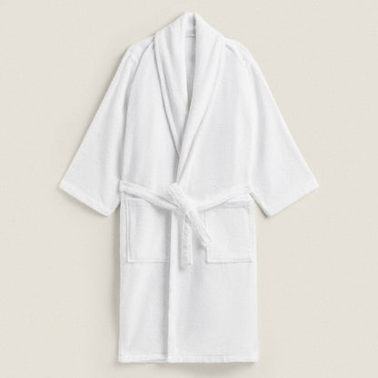 100% Cotton Bathrobe- White Bath Linen Apricot