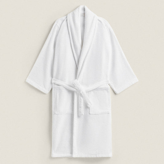 100% Cotton Bathrobe- White Bath Linen Apricot