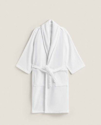100% Cotton Bathrobe- White Bath Linen Apricot