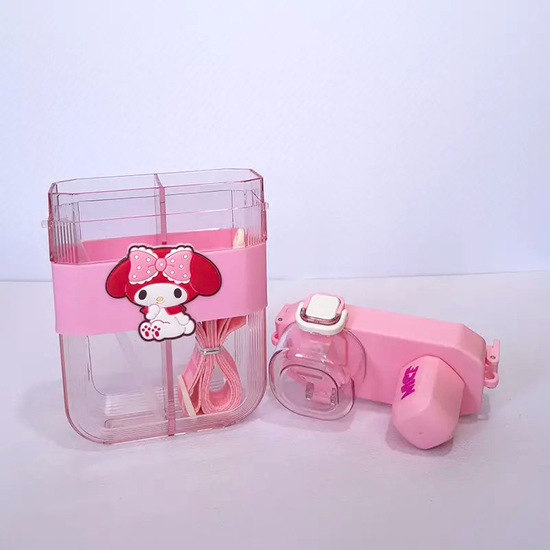 2 in 1 Cute Cartoon Dual Compartment Water Bottle with Straw (SA2510-148) Apricot