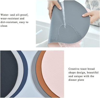 2PCs Oval Shape Leather Placemat Table Mats Apricot   