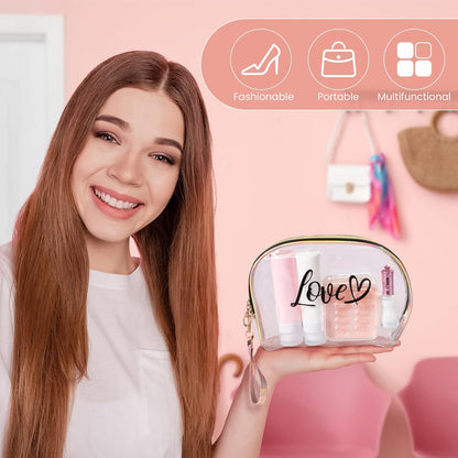 2PCs Portable Makeup Organizer Bag-LOVE(SA2405-125) Cosmetic Pouches Apricot