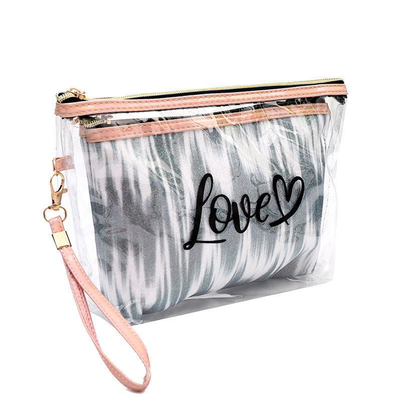 2PCs Portable Makeup Organizer Bag-LOVE(SA2405-125) Cosmetic Pouches Apricot
