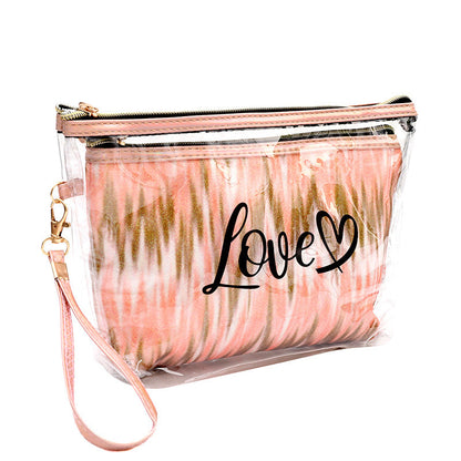 2PCs Portable Makeup Organizer Bag-LOVE(SA2405-125) Cosmetic Pouches Apricot 5906Red