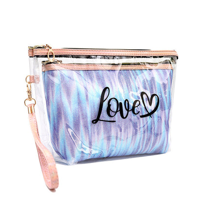 2PCs Portable Makeup Organizer Bag-LOVE(SA2405-125) Cosmetic Pouches Apricot 5907Purple