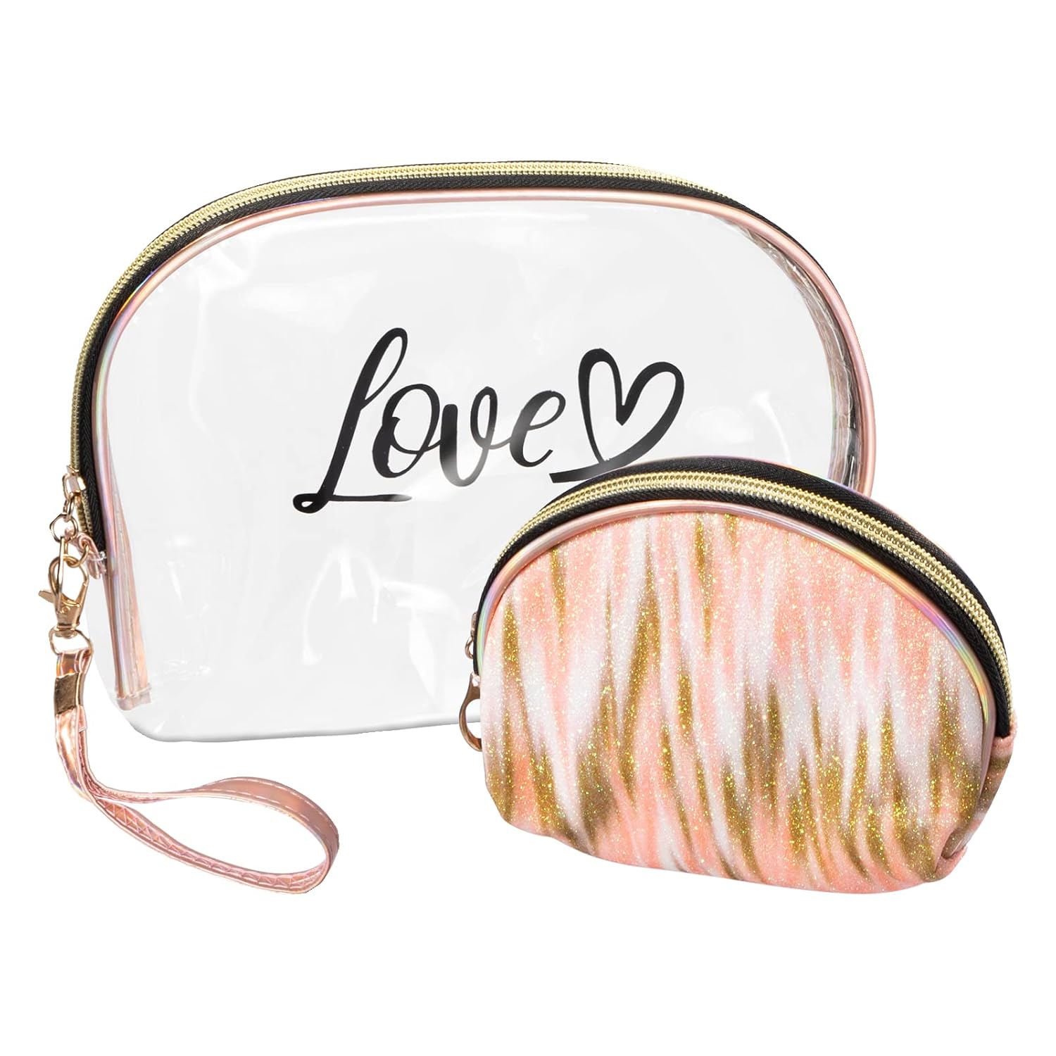 2PCs Portable Makeup Organizer Bag-LOVE(SA2405-125) Cosmetic Pouches Apricot