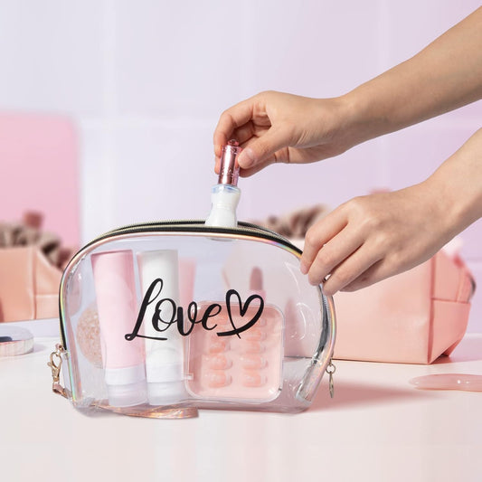 2PCs Portable Makeup Organizer Bag-LOVE(SA2405-125) Cosmetic Pouches Apricot