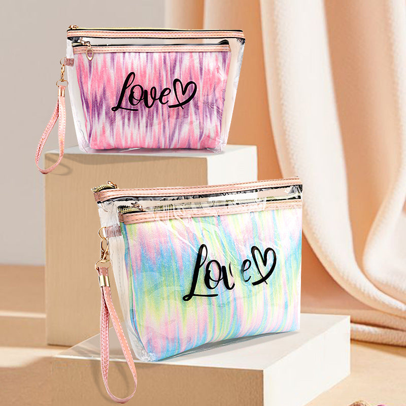2PCs Portable Makeup Organizer Bag-LOVE(SA2405-125) Cosmetic Pouches Apricot