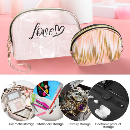 2PCs Portable Makeup Organizer Bag-LOVE(SA2405-125) Cosmetic Pouches Apricot