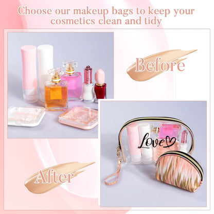 2PCs Portable Makeup Organizer Bag-LOVE(SA2405-125) Cosmetic Pouches Apricot