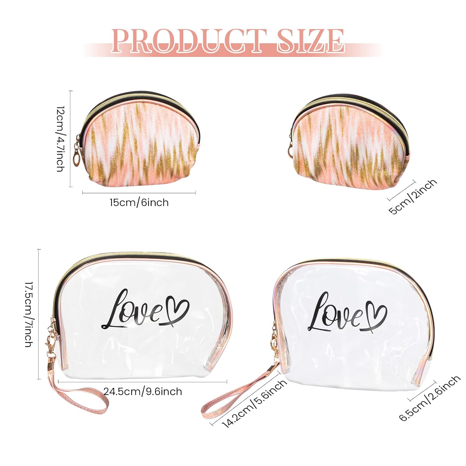 2PCs Portable Makeup Organizer Bag-LOVE(SA2405-125) Cosmetic Pouches Apricot