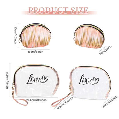 2PCs Portable Makeup Organizer Bag-LOVE(SA2405-125) Cosmetic Pouches Apricot