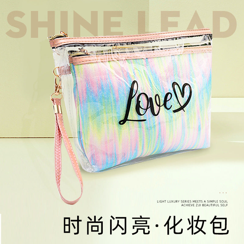2PCs Portable Makeup Organizer Bag-LOVE(SA2405-125) Cosmetic Pouches Apricot