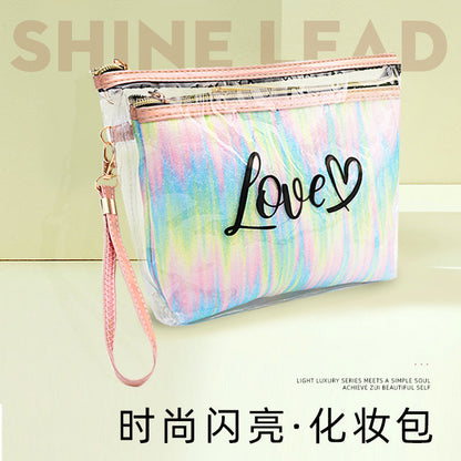 2PCs Portable Makeup Organizer Bag-LOVE(SA2405-125) Cosmetic Pouches Apricot