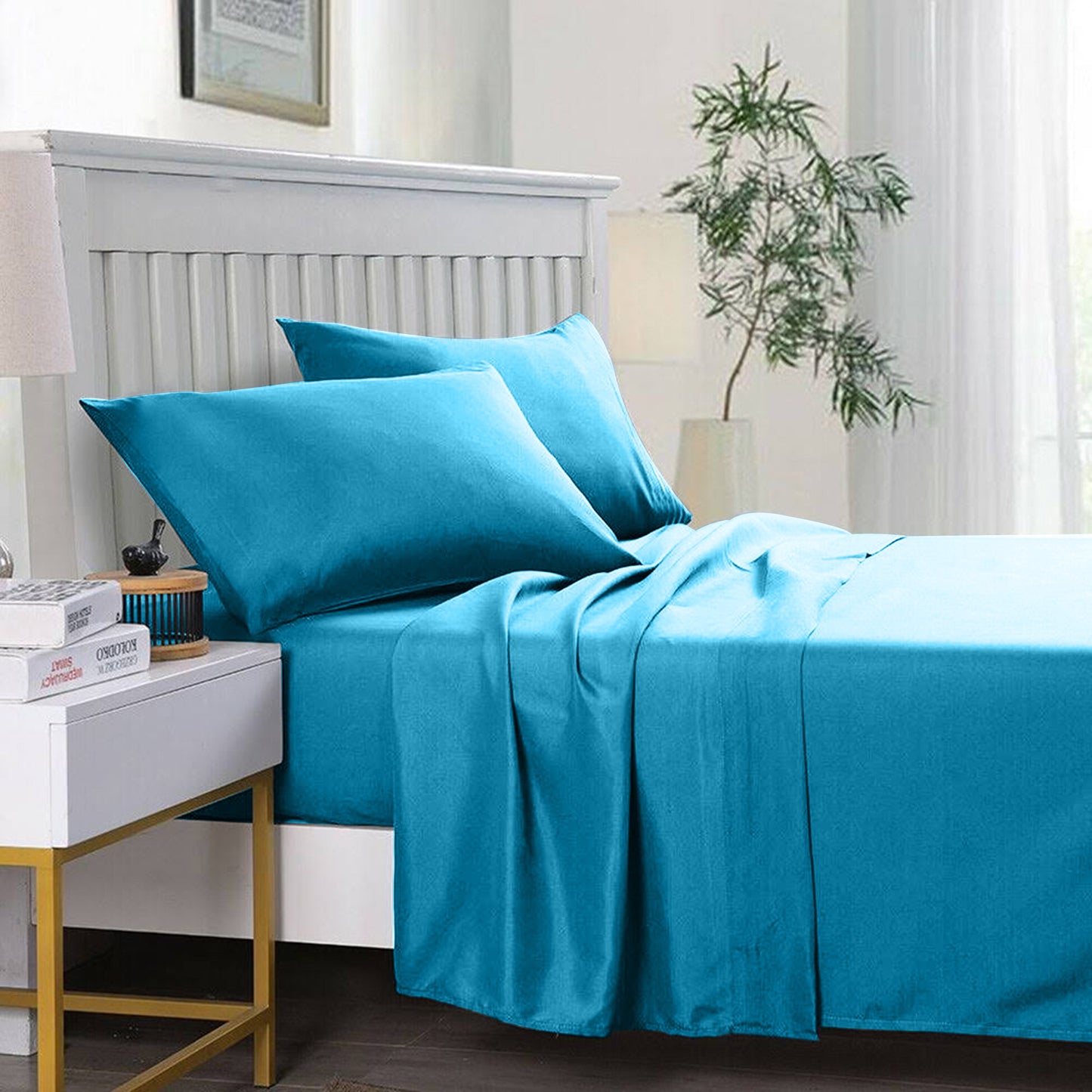 3 PCs Double Bed Sheet Dyed- Sky Blue BED SHEET Apricot   