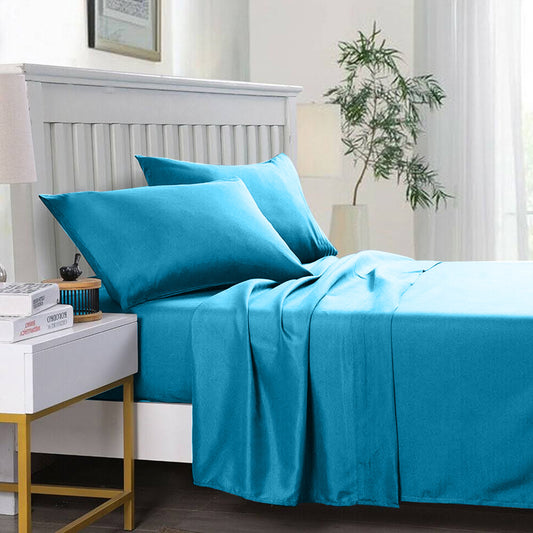 3 PCs Double Bed Sheet Dyed- Sky Blue BED SHEET Apricot   