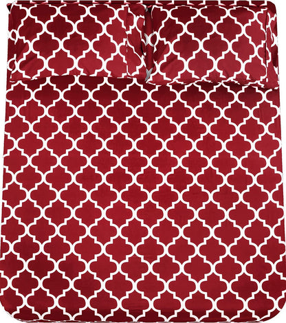 3 PCs Double Bed Sheet -Plum Geometric Bed Sheets Apricot   