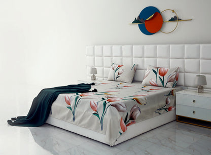 3 PCs Double Bed Sheet-Tulip Bed Sheets Apricot