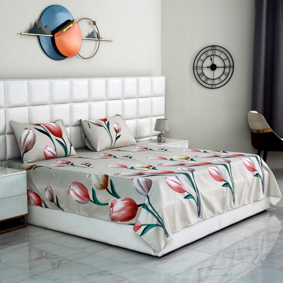 3 PCs Double Bed Sheet-Tulip Bed Sheets Apricot