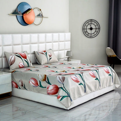 3 PCs Double Bed Sheet-Tulip Bed Sheets Apricot