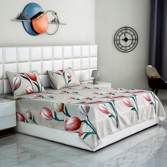 3 PCs Double Bed Sheet-Tulip Bed Sheets Apricot
