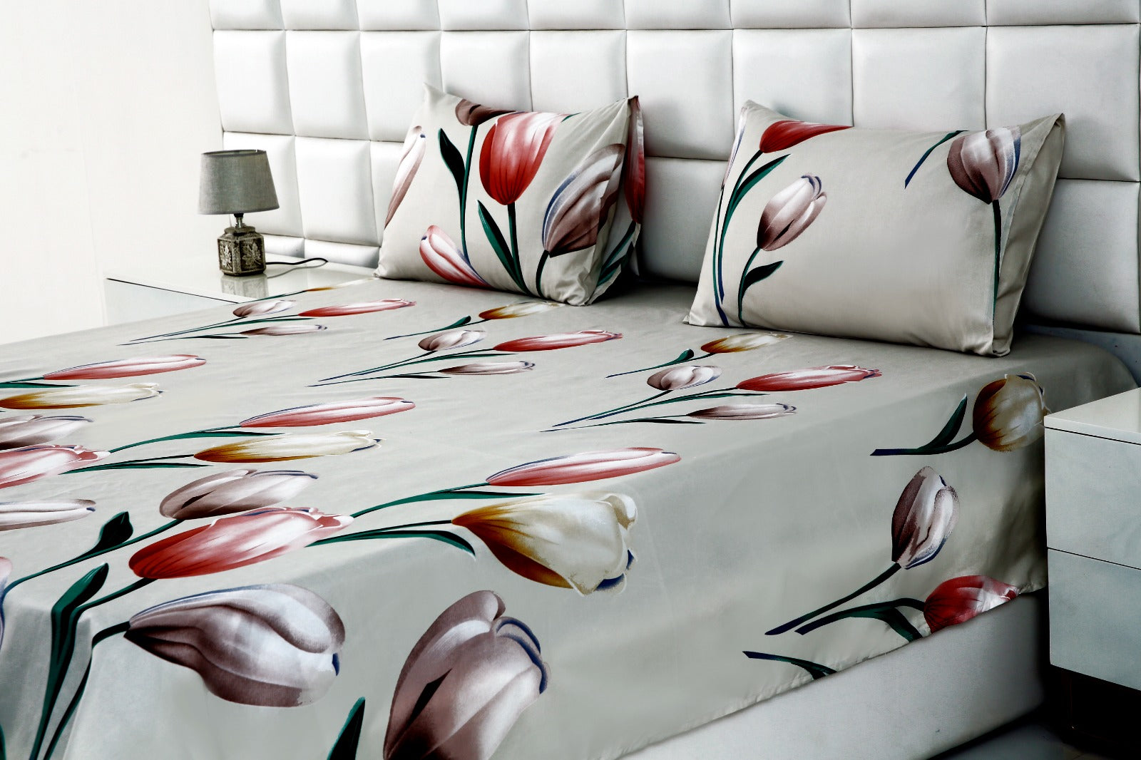 3 PCs Double Bed Sheet-Tulip Bed Sheets Apricot