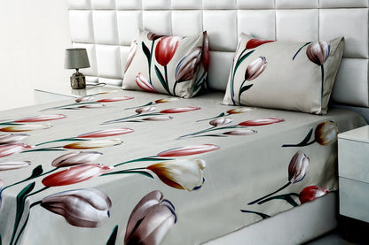 3 PCs Double Bed Sheet-Tulip Bed Sheets Apricot