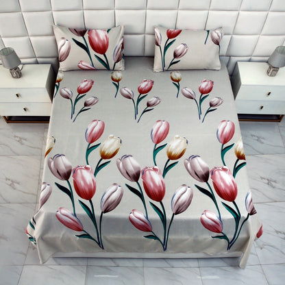 3 PCs Double Bed Sheet-Tulip Bed Sheets Apricot