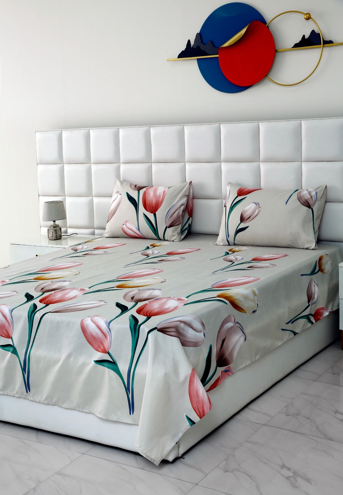 3 PCs Double Bed Sheet-Tulip Bed Sheets Apricot
