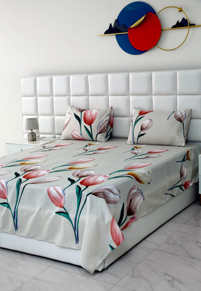 3 PCs Double Bed Sheet-Tulip Bed Sheets Apricot