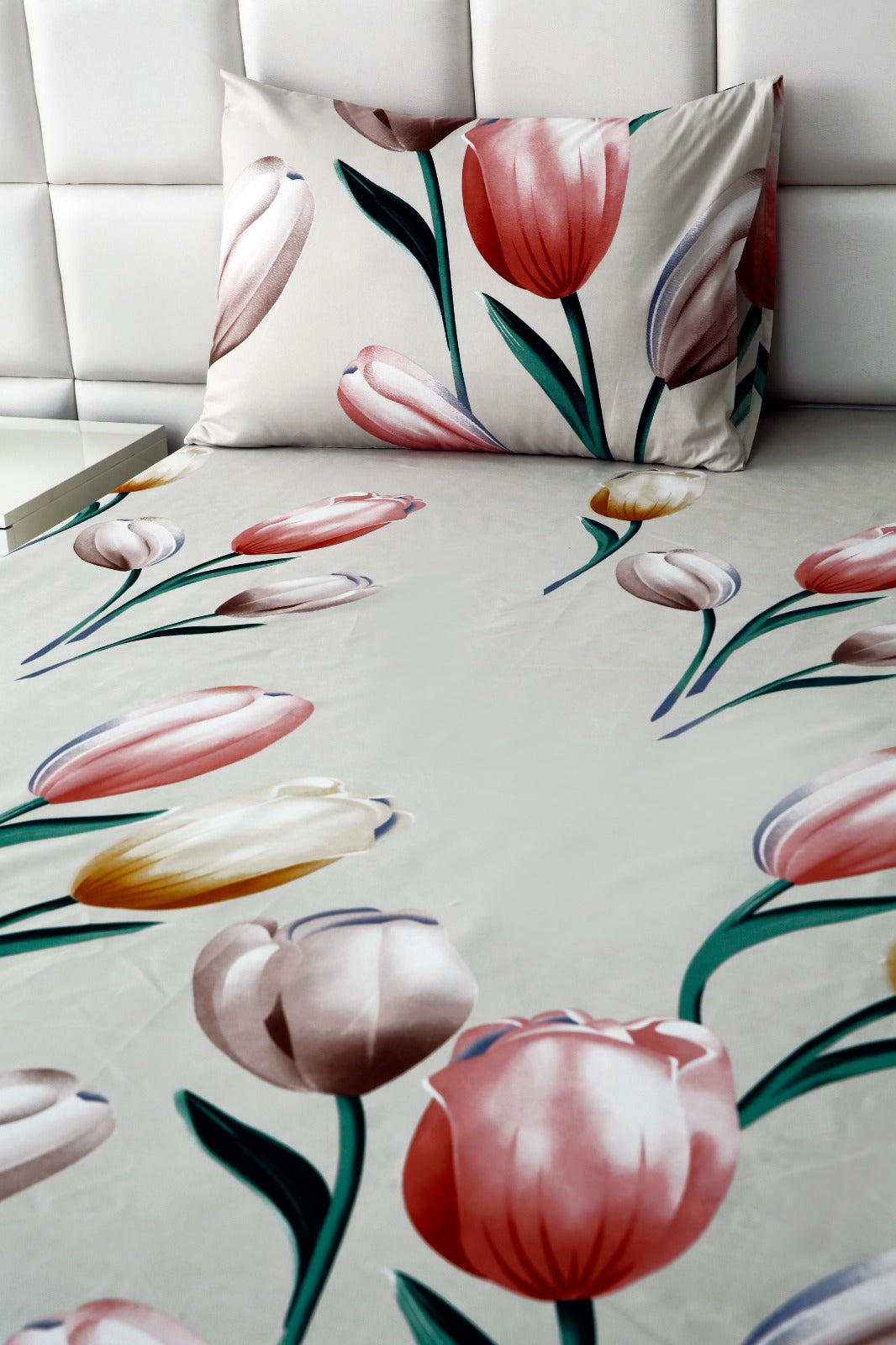 3 PCs Double Bed Sheet-Tulip Bed Sheets Apricot
