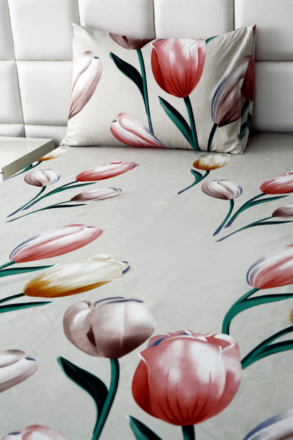3 PCs Double Bed Sheet-Tulip Bed Sheets Apricot