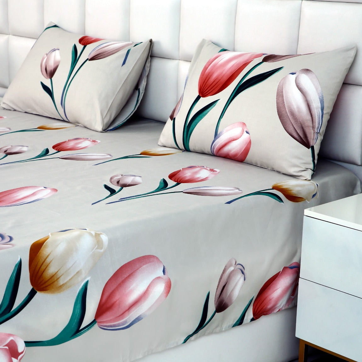 3 PCs Double Bed Sheet-Tulip Bed Sheets Apricot