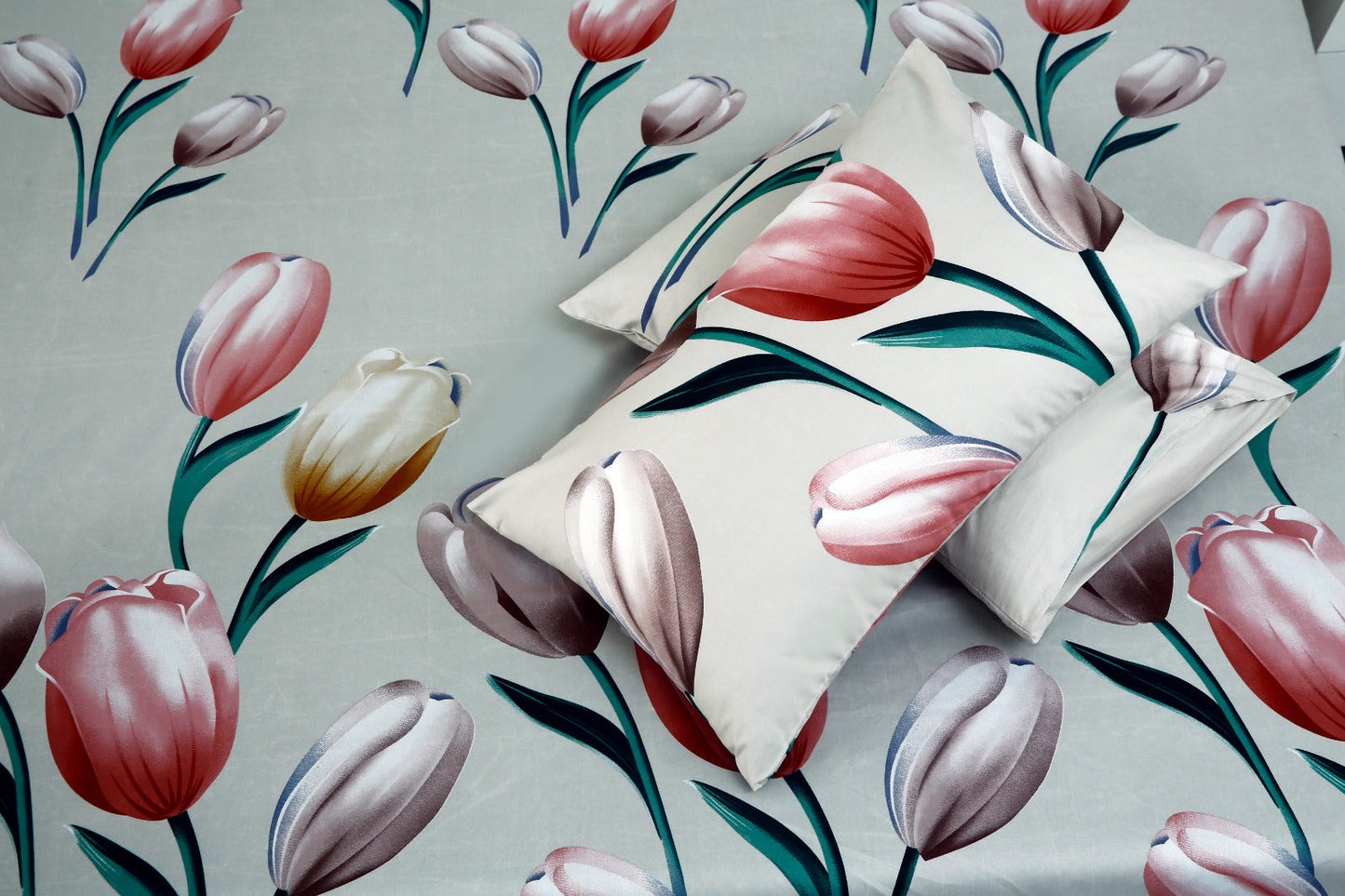 3 PCs Double Bed Sheet-Tulip Bed Sheets Apricot