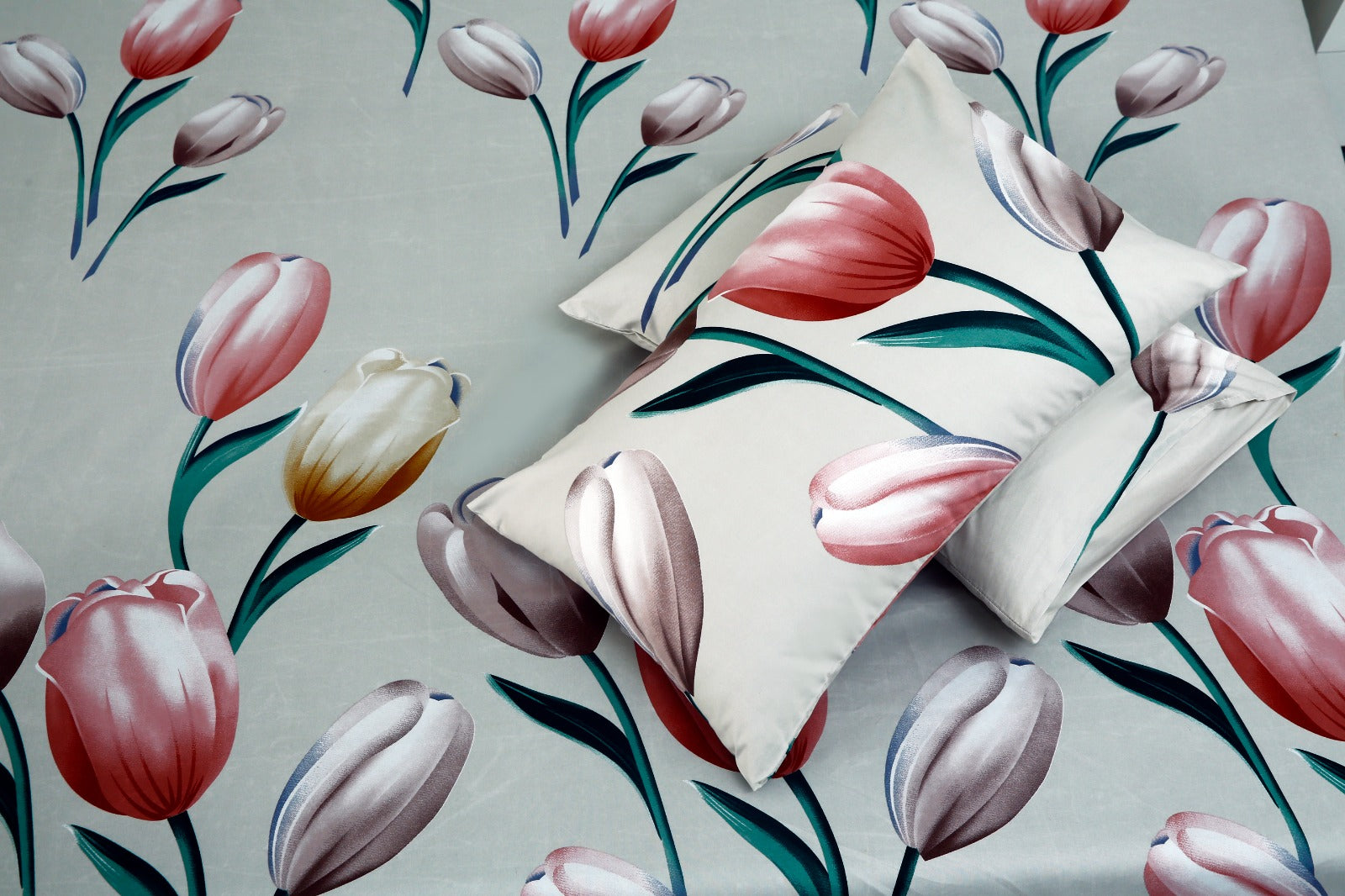 3 PCs Double Bed Sheet-Tulip Bed Sheets Apricot