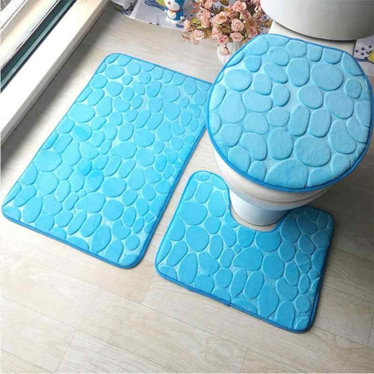 3 PCs Non Skid Suction Mat (3759) -Sky Blue Bath Mats Apricot   