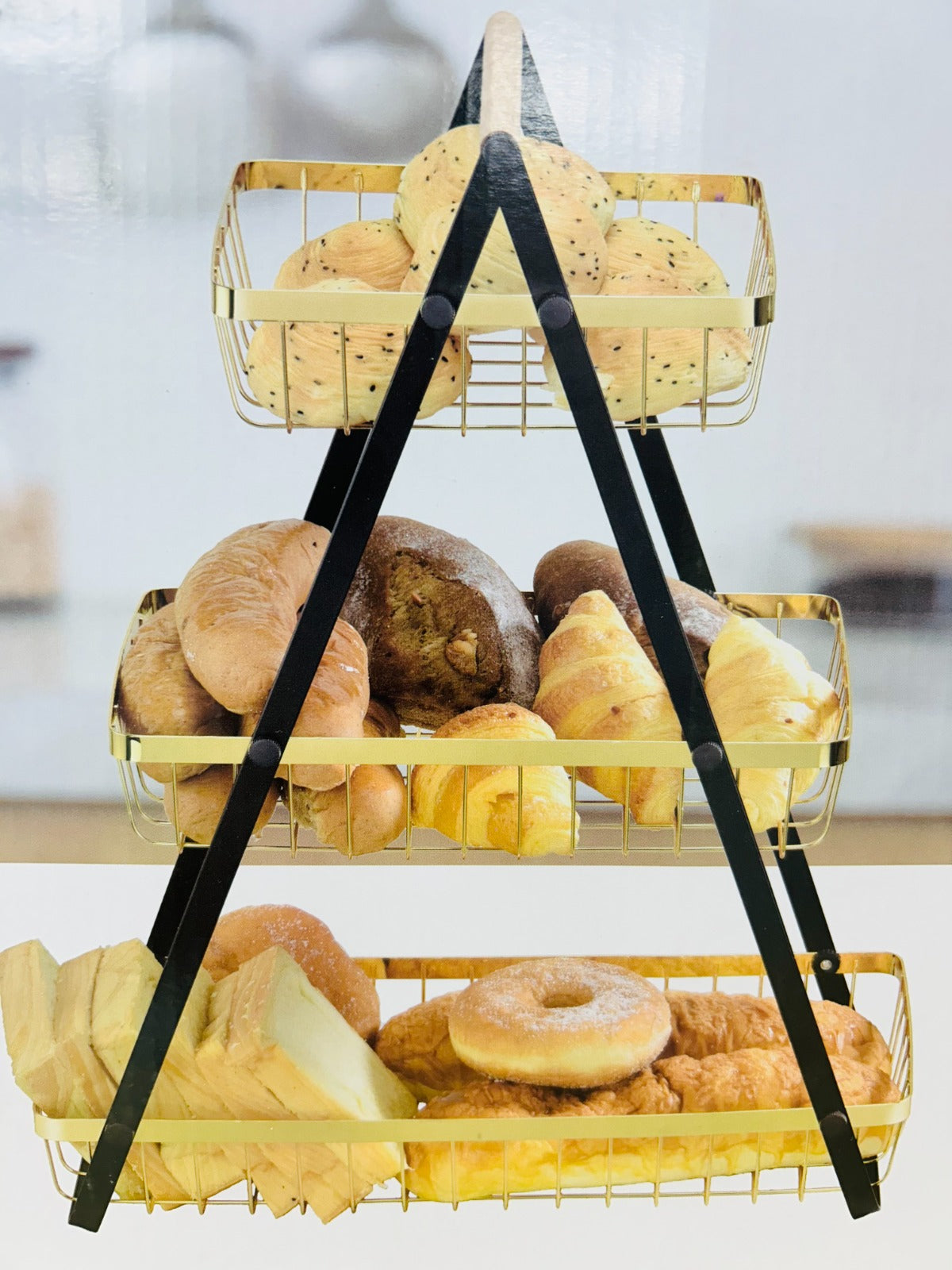 3 Tier Metalic Multi Purpose Storage Basket GOLDEN (5346) Apricot Gold