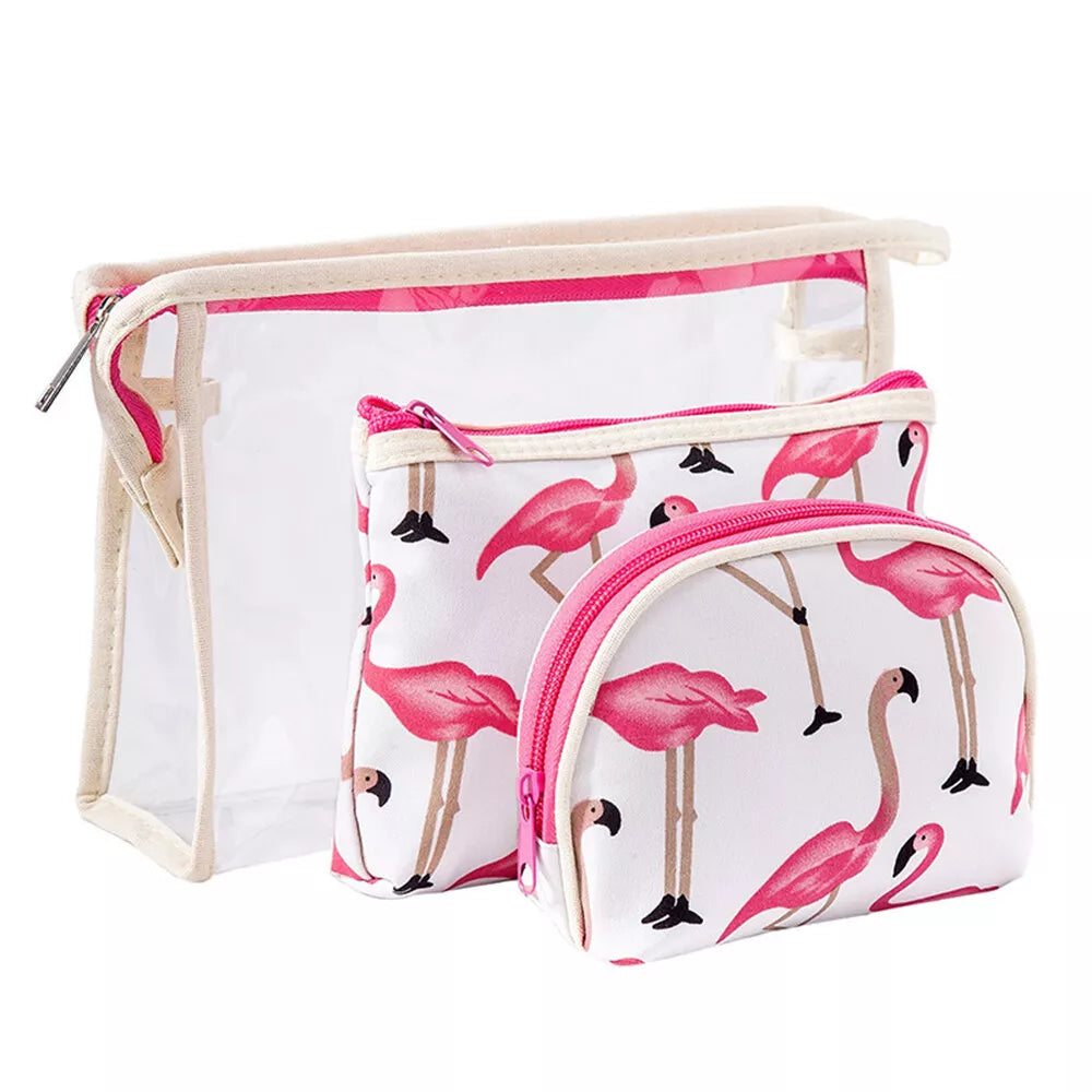 3Pcs Waterproof Portable Makeup Organizer Bag-Flamingo(SA2405-112) Cosmetic Pouches Apricot