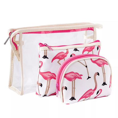3Pcs Waterproof Portable Makeup Organizer Bag-Flamingo(SA2405-112) Cosmetic Pouches Apricot