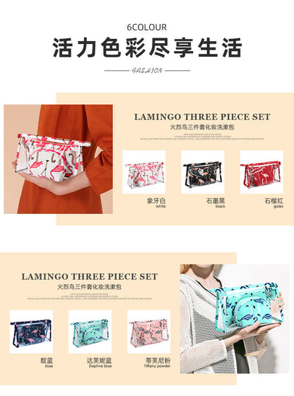 3Pcs Waterproof Portable Makeup Organizer Bag-Flamingo(SA2405-112) Cosmetic Pouches Apricot