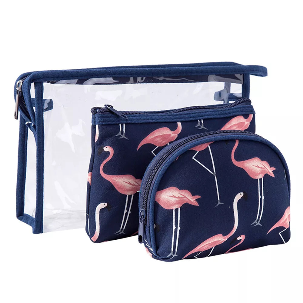 3Pcs Waterproof Portable Makeup Organizer Bag-Flamingo(SA2405-112) Cosmetic Pouches Apricot