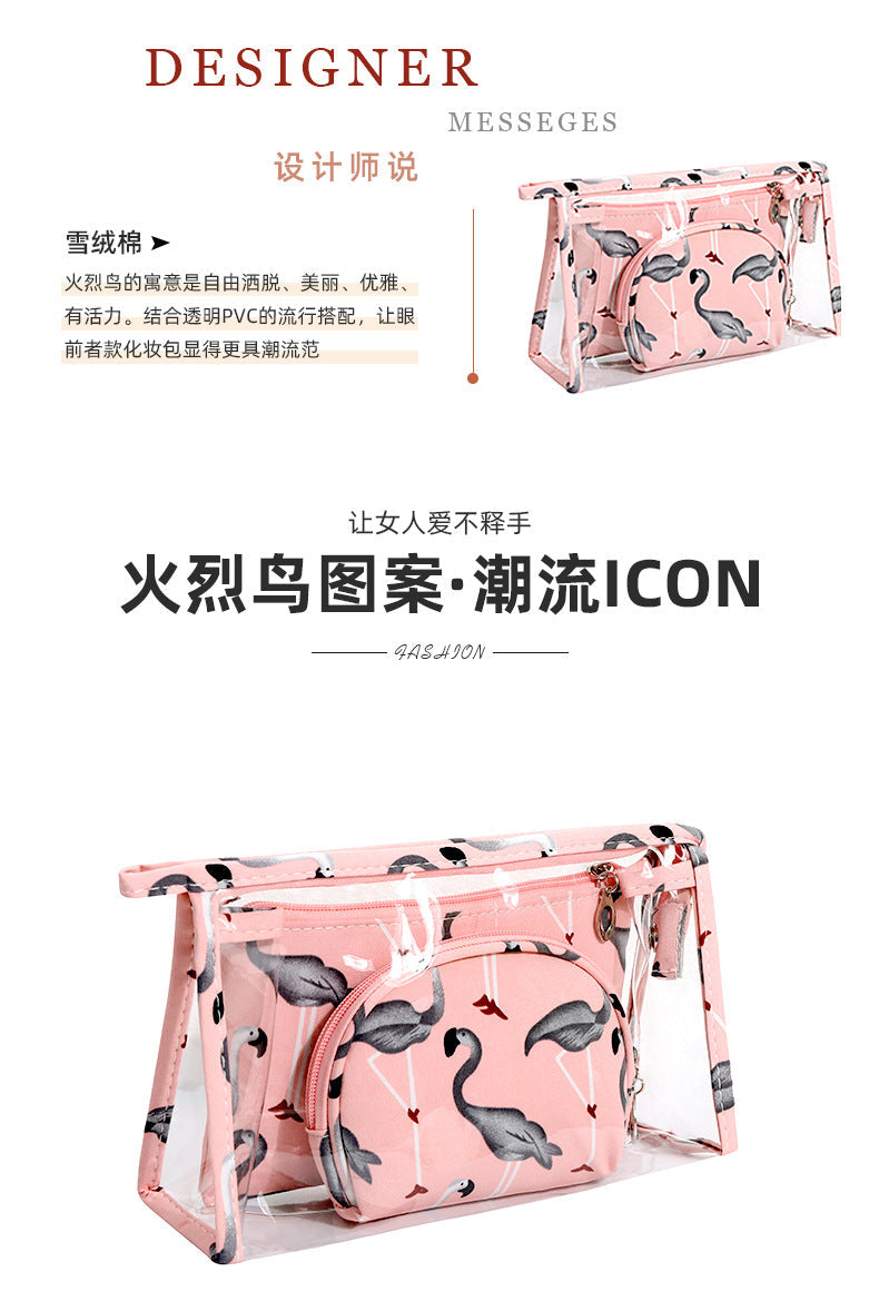 3Pcs Waterproof Portable Makeup Organizer Bag-Flamingo(SA2405-112) Cosmetic Pouches Apricot