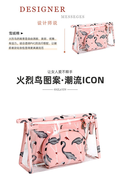 3Pcs Waterproof Portable Makeup Organizer Bag-Flamingo(SA2405-112) Cosmetic Pouches Apricot