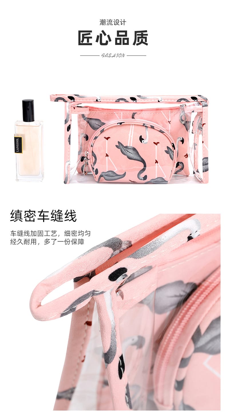 3Pcs Waterproof Portable Makeup Organizer Bag-Flamingo(SA2405-112) Cosmetic Pouches Apricot